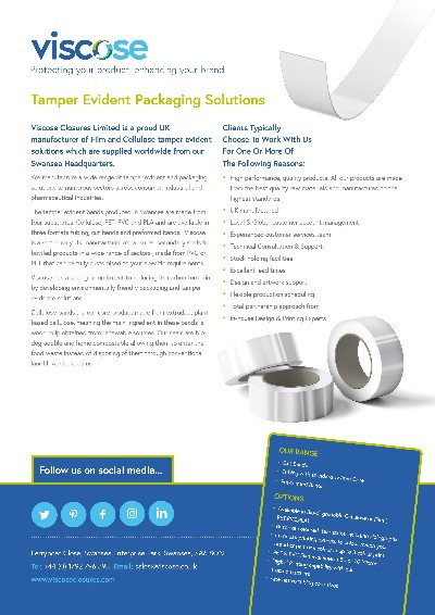 Tamper Evident Packaging, promotional brochure cover image, July 2022