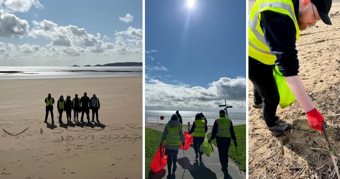 Viscose staff doing a beach clean on Swansea Bay