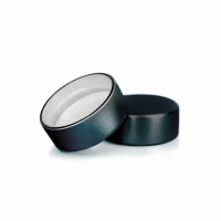 Two black aluminium threaded GPI bottle top on white background