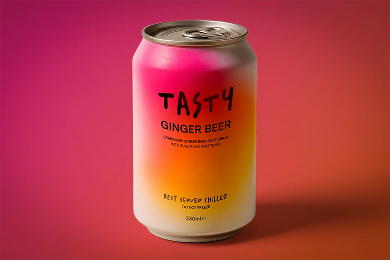 Ginger Beer can with a shrink sleeve applied to it