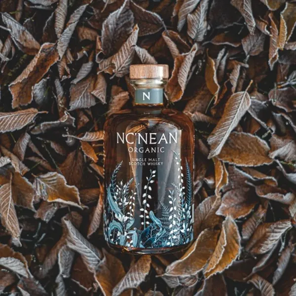 Gin bottle laying in leaves