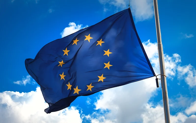 European flag against a blue sky